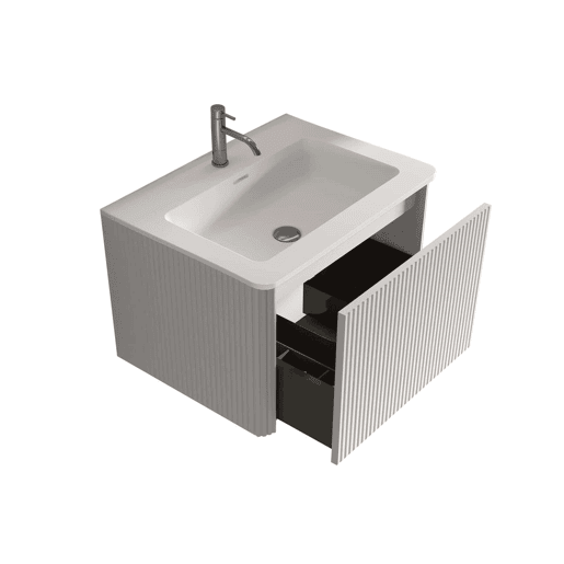 Móvel de casa de banho com lavatório de 61 cm u2013 suspenso, lavatório em resina mineral com design ranhurado para casas de banho pequenas u2013 branco