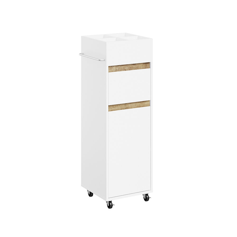 Sobuy armario alto de baño con ruedas bzr225-wn | blanco con efecto roble en tiradores | 33x30x91.5 cm | tablero de partículas lacado