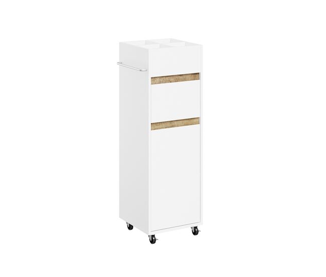 Sobuy armario alto de baño con ruedas bzr225-wn | blanco con efecto roble en tiradores | 33x30x91.5 cm | tablero de partículas lacado