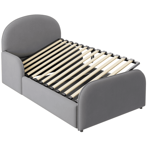 Cama infantil estofada 90x200 - com arrumação hidráulica, cabeceira alta e grades de segurança - cinzenta