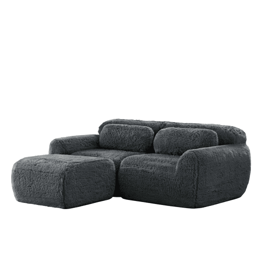 Sofá modular L de 2 lugares - veludo macio, almofadas, espuma elástica - Cinzento