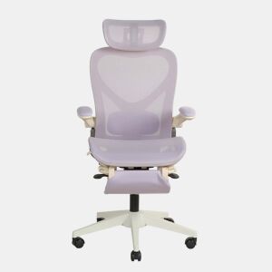 Cadeira de escritório ergonómica, dobrável e de tamanho reduzido - braços rebatíveis, apoio lombar, encosto totalmente em malha, apoio para a cabeça 3D, pedais de trabalho - cor roxa