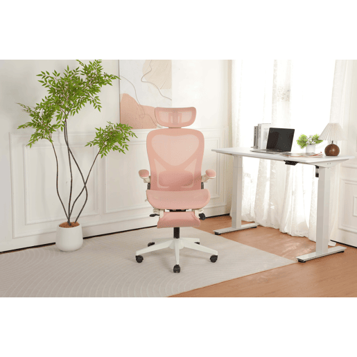 Cadeira de escritório ergonómica, dobrável e compacta - apoio lombar, assento totalmente em malha, braços dobráveis, apoio para a cabeça 3D, apoio para os pés - rosa Cadeira de escritório ergonómica, dobrável e compacta - apoio lombar, assento totalmente em malha, braços dobráveis, apoio para a cabeça 3D, apoio para os pés - rosa