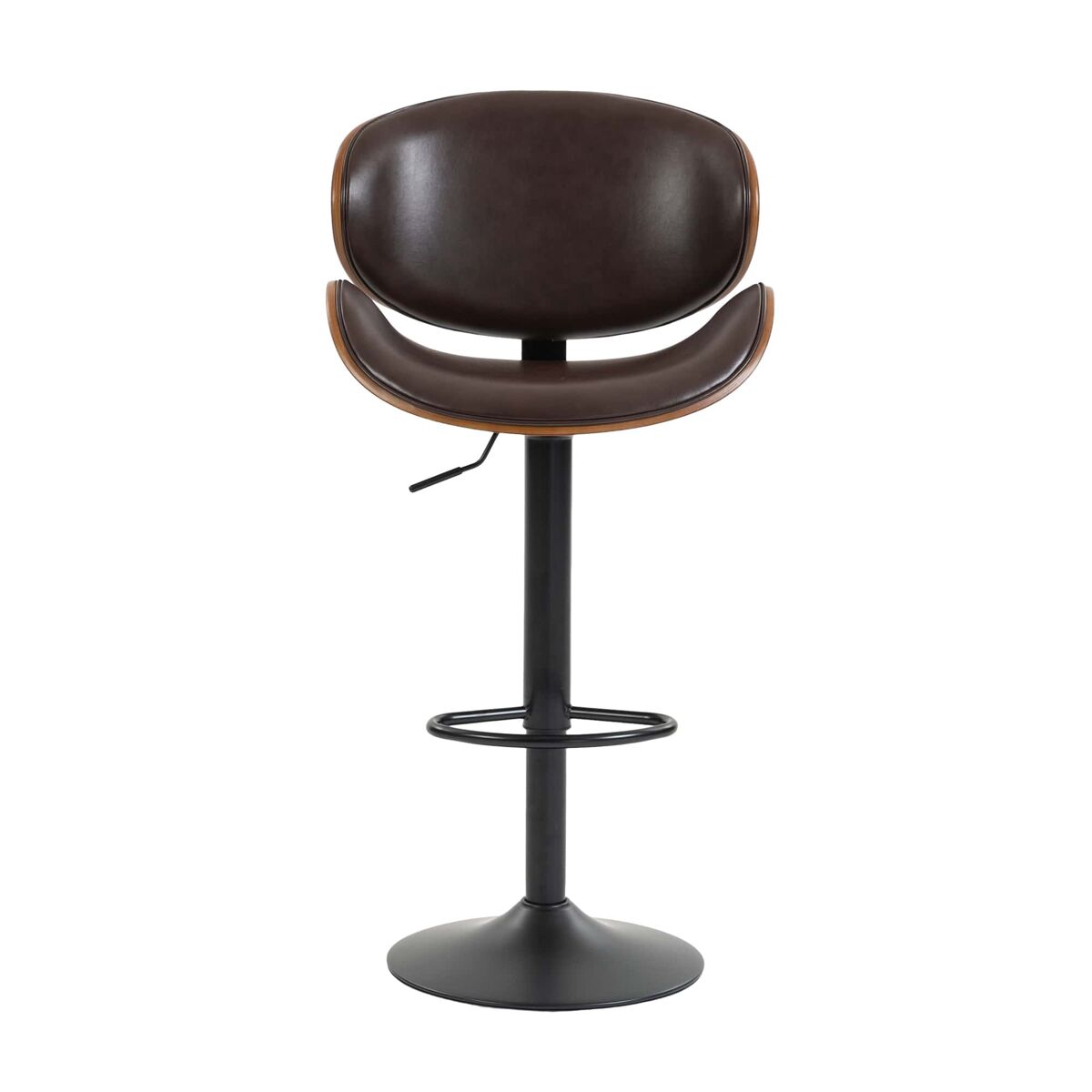 Taburetes de bar giratorios 2 unidades altura ajustable - madera curvada, asiento de cuero pu, respaldo ergonómico, reposapiés, diseño para cocina y
