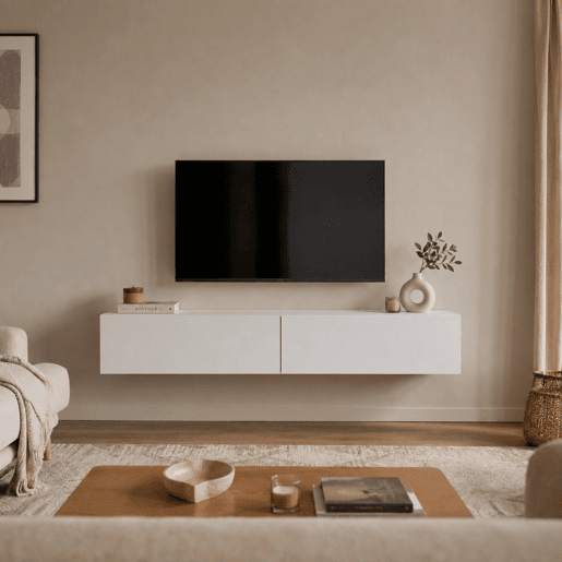 Móvel para TV Kaway de 180cm para Sala de Estar e Jantar, Branco Brilhante, com 2 Portas Articuladas de Abertura por Pressão.