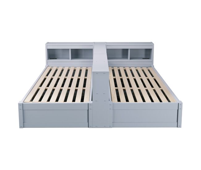 Sofá cama 90/180 × 200 cm - con enchufe euro, múltiples compartimentos de almacenamiento, luz led, mecanismo hidráulico - gris