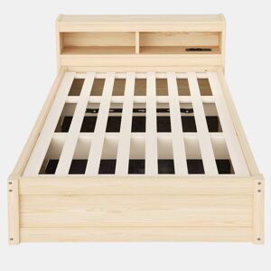 Sofá-cama 90 x 200 cm - Com tomada europeia, vários compartimentos, luzes LED multicoloridas e mecanismo hidráulico - Madeira