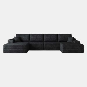 Sofá modular de canto de 340 cm - chaise longue em L, assento profundo, 4 lugares - Preto