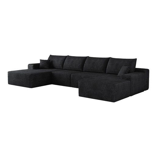 Sofá modular de canto de 340 cm - chaise longue em L, assento profundo, 4 lugares - Preto Sofá modular de canto de 340 cm - chaise longue em L, assento profundo, 4 lugares - Preto
