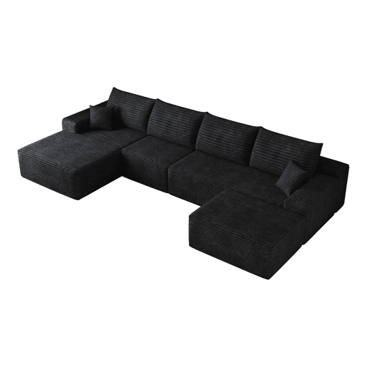 Sofá modular de canto de 340 cm - chaise longue em L, assento profundo, 4 lugares - Preto Sofá modular de canto de 340 cm - chaise longue em L, assento profundo, 4 lugares - Preto