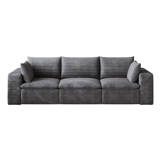 Sofá modular de 260 cm - 3 lugares em veludo, design de dupla camada, almofadas com capas removíveis - Cinza escuro Sofá modular de 260 cm - 3 lugares em veludo, design de dupla camada, almofadas com capas removíveis - Cinza escuro