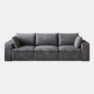 Sofá modular de 260 cm - 3 lugares em veludo, design de dupla camada, almofadas com capas removíveis - Cinza escuro