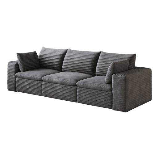Sofá modular de 260 cm - 3 lugares em veludo, design de dupla camada, almofadas com capas removíveis - Cinza escuro Sofá modular de 260 cm - 3 lugares em veludo, design de dupla camada, almofadas com capas removíveis - Cinza escuro