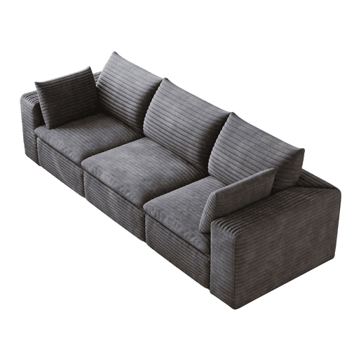 Sofá modular de 260 cm - 3 lugares em veludo, design de dupla camada, almofadas com capas removíveis - Cinza escuro Sofá modular de 260 cm - 3 lugares em veludo, design de dupla camada, almofadas com capas removíveis - Cinza escuro