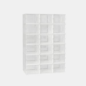 Organizador de sapatos modular de 18 peças u2013 empilhável, multifuncional, para organizar sapatos e arrumação u2013 transparente e branco