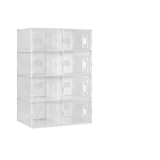 Organizador Modular de Sapatos com 8 Cubos - Empilhável, Organizador Multifuncional para Sapatos e Arrumação - Branco e Transparente Organizador Modular de Sapatos com 8 Cubos - Empilhável, Organizador Multifuncional para Sapatos e Arrumação - Branco e Transparente