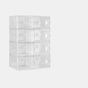 Organizador Modular de Sapatos com 8 Cubos - Empilhável, Organizador Multifuncional para Sapatos e Arrumação - Branco e Transparente