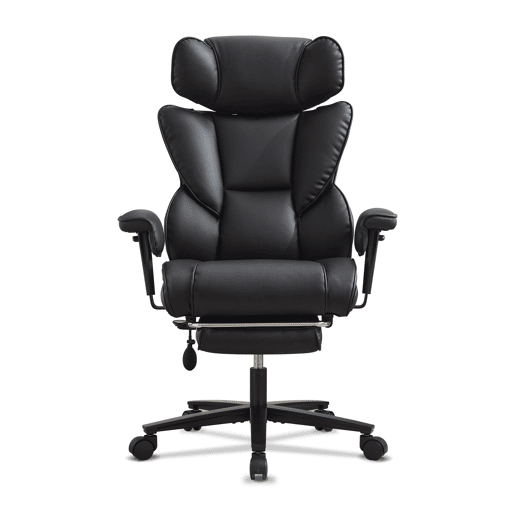 Cadeira de escritório ergonómica para jogos com encosto alto, tamanho padrão u2013 apoio para os pés, apoio lombar, apoio para a cabeça regulável em altura, cadeira reclinável em pele para uso doméstico u2013 preta
