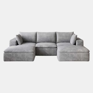 Sofá modular de 260 cm em veludo tipo Cloud u2014 design de dupla camada, almofadas removíveis, 3 lugares u2014 Cinzento