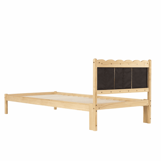 Cama infantil estofada 90 x 200 cm - Cabeceira acolchoada em PU com design ondulado, base de ripas estável, estrutura em madeira maciça - Bege e Natural Cama infantil estofada 90 x 200 cm - Cabeceira acolchoada em PU com design ondulado, base de ripas estável, estrutura em madeira maciça - Bege e Natural