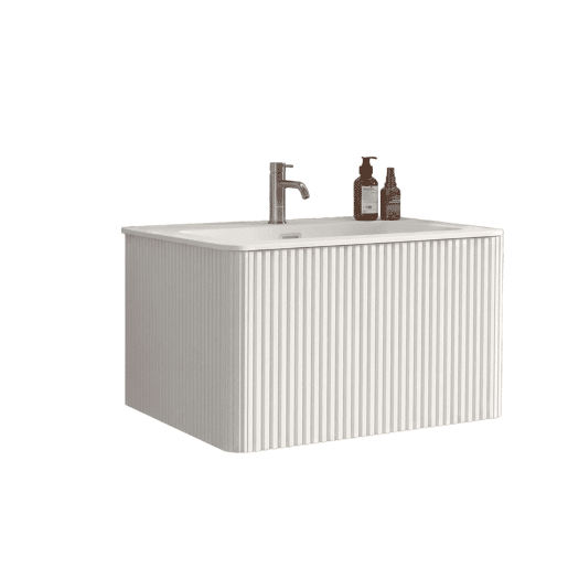 Móvel de casa de banho com lavatório de 81 cm u2013 design com ranhuras, lavatório em resina mineral, suspenso, pré-montado u2013 branco Móvel de casa de banho com lavatório de 81 cm u2013 design com ranhuras, lavatório em resina mineral, suspenso, pré-montado u2013 branco