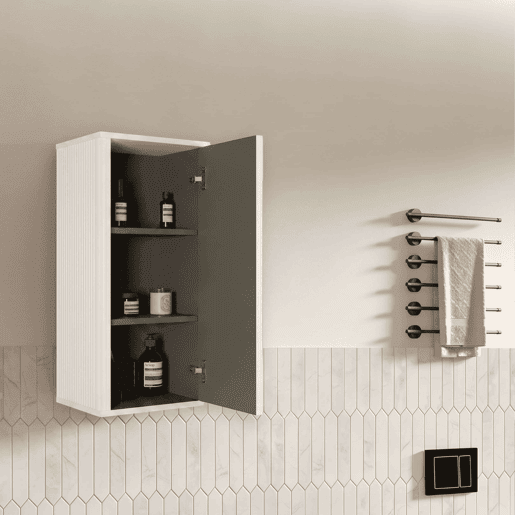 Armário de casa de banho suspenso - Design com ranhuras para espaços pequenos, arrumação na parede - Branco Armário de casa de banho suspenso - Design com ranhuras para espaços pequenos, arrumação na parede - Branco