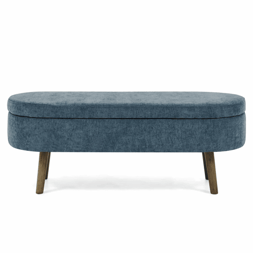 Banco com espaço de arrumação multifuncional 110 x 40 x 42 cm - tecido de chenille macio, pés de madeira, estrutura em madeira maciça, 20 L de arrumação - azul Banco com espaço de arrumação multifuncional 110 x 40 x 42 cm - tecido de chenille macio, pés de madeira, estrutura em madeira maciça, 20 L de arrumação - azul
