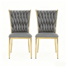 Cadeiras de jantar (2 unidades) u2013 Encosto alto e elegante para escritório em casa, cozinha e sala de estar u2013 Cinza escuro e dourado