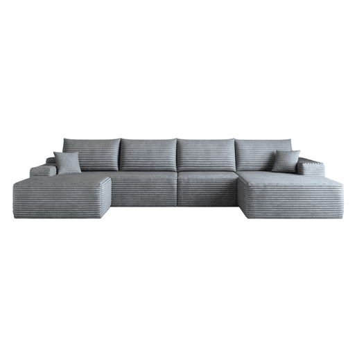 Sofá modular de canto de 340 cm - chaise longue em L, 4 lugares, assento profundo - Cinzento