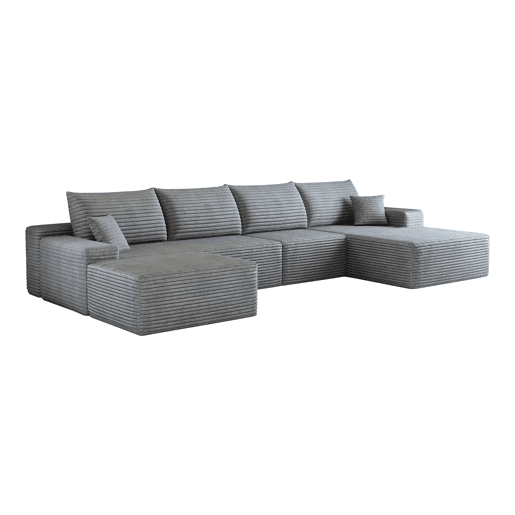 Sofá modular de canto de 340 cm - chaise longue em L, 4 lugares, assento profundo - Cinzento