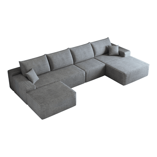 Sofá modular de canto de 340 cm - chaise longue em L, 4 lugares, assento profundo - Cinzento