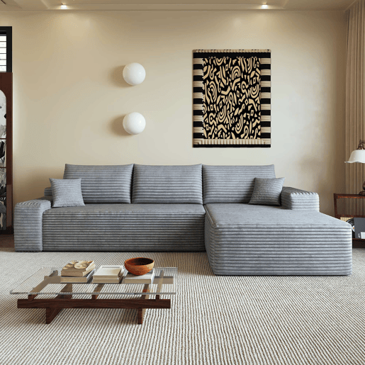 Sofá modular de canto de 270 cm - chaise longue em L, assento profundo, modular compacto - Cinzento Sofá modular de canto de 270 cm - chaise longue em L, assento profundo, modular compacto - Cinzento