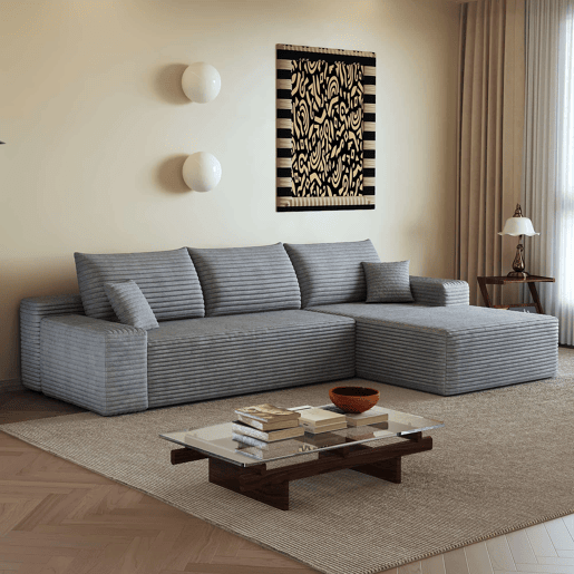 Sofá modular de canto de 270 cm - chaise longue em L, assento profundo, modular compacto - Cinzento Sofá modular de canto de 270 cm - chaise longue em L, assento profundo, modular compacto - Cinzento