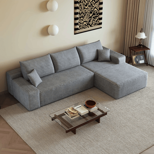 Sofá modular de canto de 270 cm - chaise longue em L, assento profundo, modular compacto - Cinzento Sofá modular de canto de 270 cm - chaise longue em L, assento profundo, modular compacto - Cinzento