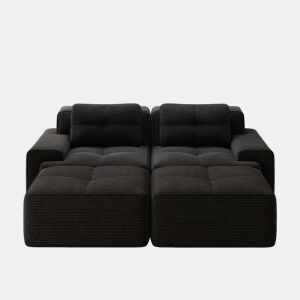 Sofá modular de 2 lugares - design em U, confortável, estofado em veludo cotelê e com otomano - Preto