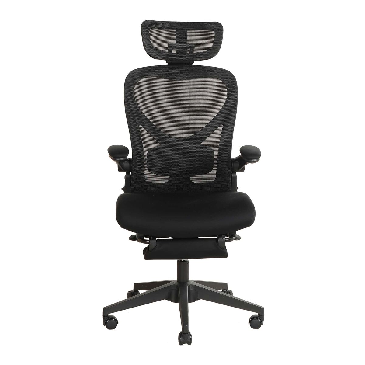 Silla de oficina ergonómica plegable con soporte lumbar - reposabrazos abatibles, asiento de espuma, reposacabezas 3d, pedales de trabajo - negro