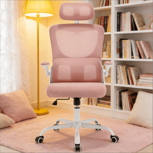 Cadeira de escritório 67,5 x 62 x 123,5 cm - encosto alto, ergonómica, com rodas e design respirável - rosa