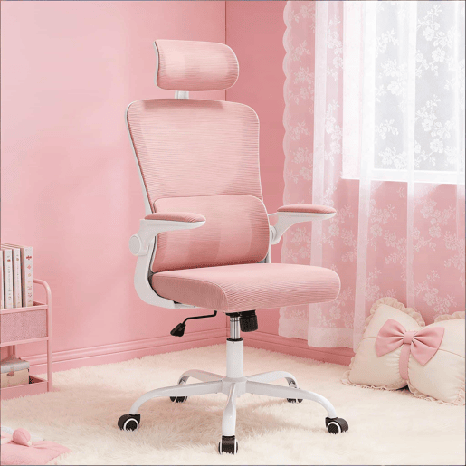 Cadeira de escritório 67,5 x 62 x 123,5 cm - encosto alto, ergonómica, com rodas e design respirável - rosa