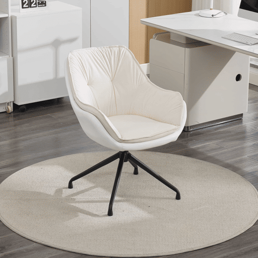 Cadeira de escritório e de maquilhagem em couro sintético com braços de tamanho padrão - assento baixo ergonómico, ideal para a sala de estar e o quarto - bege Cadeira de escritório e de maquilhagem em couro sintético com braços de tamanho padrão - assento baixo ergonómico, ideal para a sala de estar e o quarto - bege
