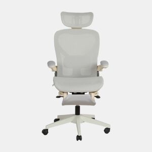 Cadeira de escritório ergonómica, dobrável e compacta - apoio lombar, almofada deslizante em malha, apoios de braços rebatíveis, apoio para a cabeça 3D e pedais de trabalho - cinzenta