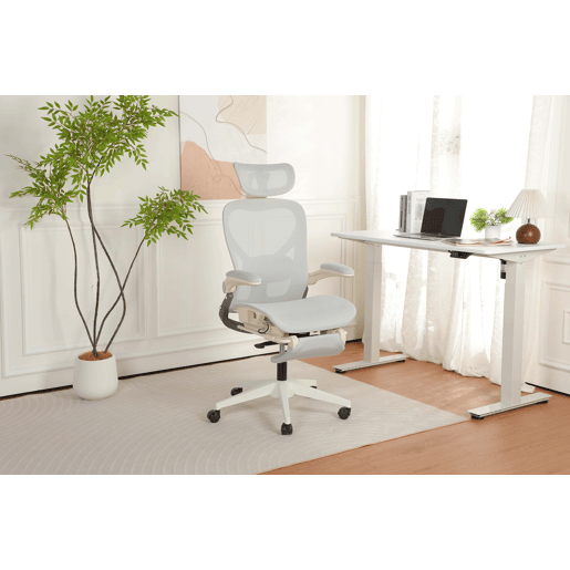Cadeira de escritório ergonómica, dobrável e compacta - apoio lombar, almofada deslizante em malha, apoios de braços rebatíveis, apoio para a cabeça 3D e pedais de trabalho - cinzenta Cadeira de escritório ergonómica, dobrável e compacta - apoio lombar, almofada deslizante em malha, apoios de braços rebatíveis, apoio para a cabeça 3D e pedais de trabalho - cinzenta