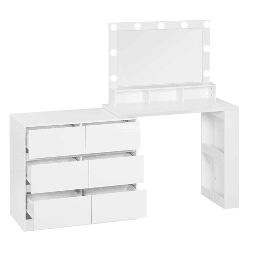 Penteadeira com espelho LED retangular 90 x 40 x 134,5 cm - design moderno - branco Penteadeira com espelho LED retangular 90 x 40 x 134,5 cm - design moderno - branco