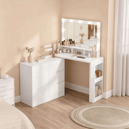 Penteadeira com espelho LED retangular 90 x 40 x 134,5 cm - design moderno - branco Penteadeira com espelho LED retangular 90 x 40 x 134,5 cm - design moderno - branco