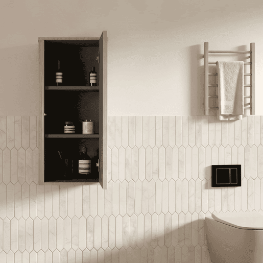 Armário de casa de banho suspenso - Design com ranhuras, poupança de espaço, montagem na parede - Cor carvalho