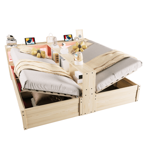 Sofá-cama 90180 × 200 cm - com tomada europeia, compartimentos de arrumação, faixa de LED, mecanismo hidráulico, cama dupla multifuncional - madeira natural Sofá-cama 90180 × 200 cm - com tomada europeia, compartimentos de arrumação, faixa de LED, mecanismo hidráulico, cama dupla multifuncional - madeira natural