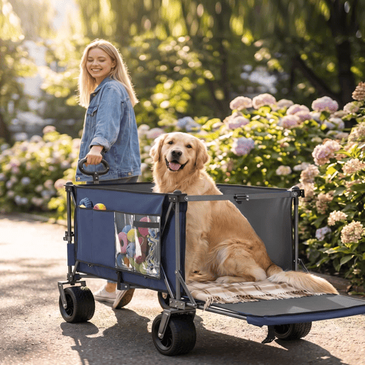 Carrinho dobrável 300 L + 120 L - Todo-o-terreno com rodas largas, desmontável e multifuncional para o jardim, compras e praia - Azul Carrinho dobrável 300 L + 120 L - Todo-o-terreno com rodas largas, desmontável e multifuncional para o jardim, compras e praia - Azul