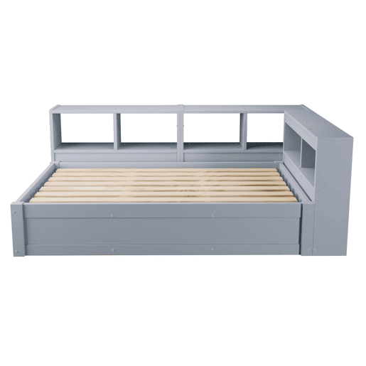Sofá-cama 90 × 200 cm - Com tomada europeia, vários compartimentos, luzes LED multicoloridas, mecanismo hidráulico, cama multifuncional em madeira maciça - Cinza