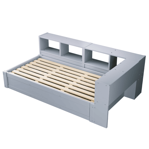 Sofá-cama 90 × 200 cm - Com tomada europeia, vários compartimentos, luzes LED multicoloridas, mecanismo hidráulico, cama multifuncional em madeira maciça - Cinza