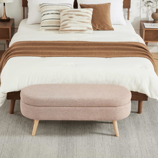 Banco com arrumação de 110 cm - banco moderno com espaço de arrumação e estofo em chenille, ideal para trocar de sapatos - rosa