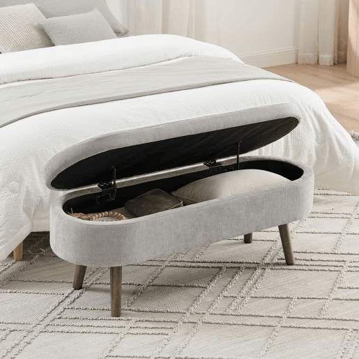 Banco com arrumação multifuncional 110 x 40 x 42 cm - tecido de chenille macio, pés de madeira, estrutura em madeira maciça, capacidade de 20 L, ideal para o quarto, sala de estar, hall de entrada e como sapateira - Cinza